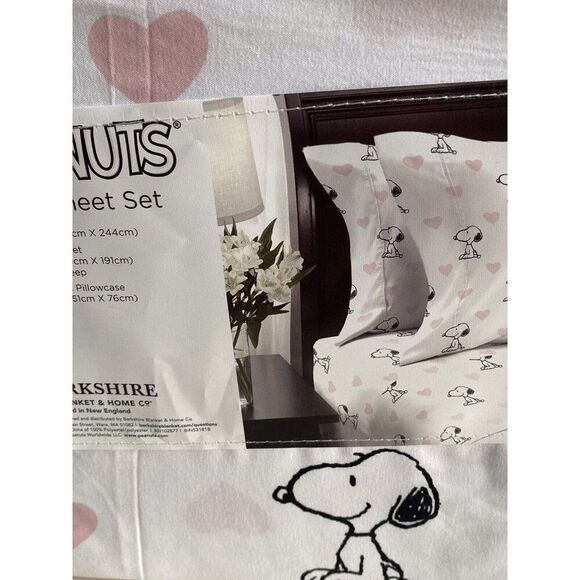 3 Pc Peanuts Snoopy Pink Hearts Valentines Day TWIN Size Sheet Set Soft NEW - Picture 7 of 12
